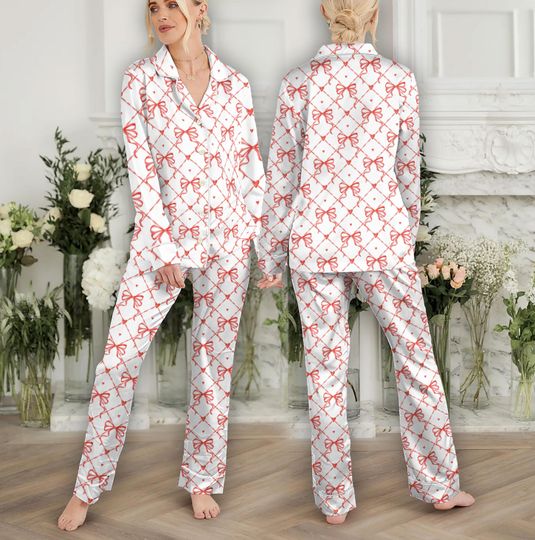 Discover Christmas Pajamas Set, Bow Pajama Set Family, Monogrammed PJs