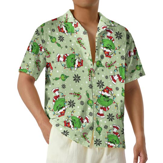 Discover Grin Hawaiian Shirt, Christmas funny character Button Up Shirt, funny character Movie Hawaii Shirt
