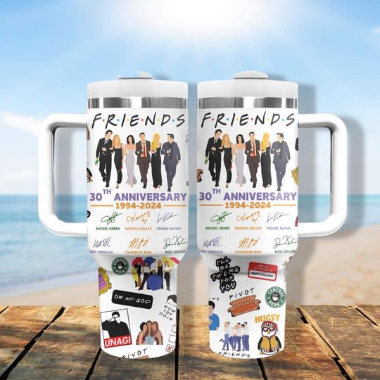 Discover Friends 30th Anniversary 1994-2024 Signature Tumbler, Tv Show Friends Tumbler With Handle