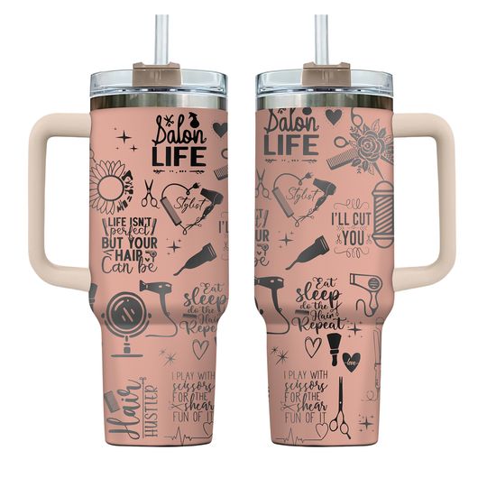 Discover Customized 40oz Tumbler with Handle - Laser Engraved Hairstylist Design