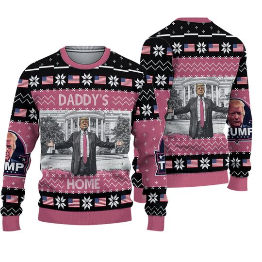 Discover Daddys Home Trump Christmas Ugly Sweater, Trump Maga Ugly Christmas Sweater