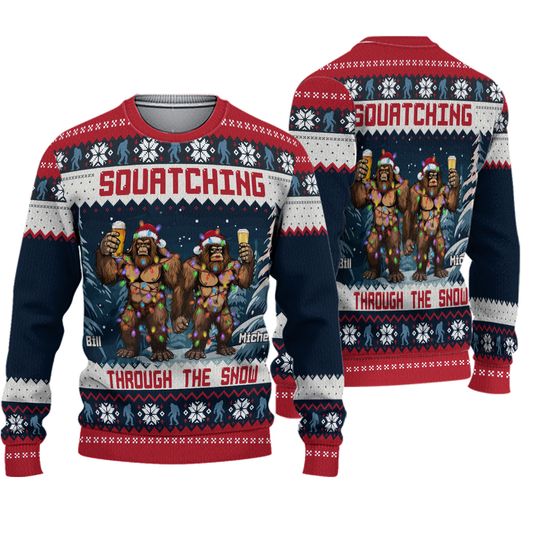 Discover Squatching Through The Snow - Personalized Ugly Sweater