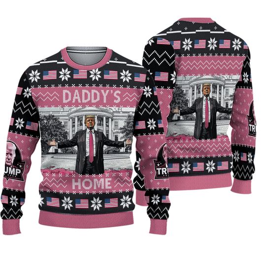 Discover Trump Daddy's Home 2024 Christmas Ugly Sweater, Trump Be Home for Xmas Ugly Sweater