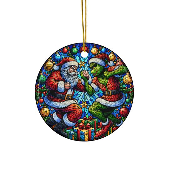 Discover Wrestling Ceramic Ornament, funny character vs. Santa