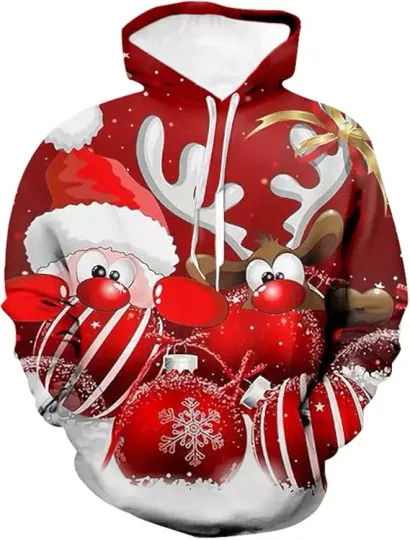 Discover 3d hoodie, Christmas Santa Claus & Reindeer Red Christmas 2024 Hoodie, shirt US