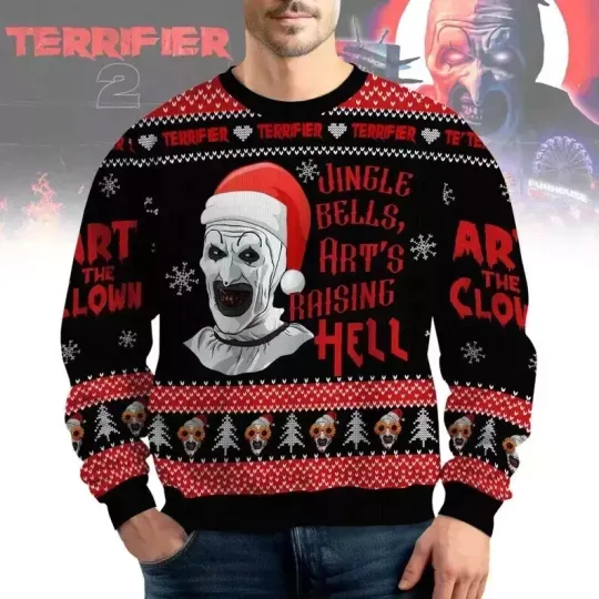 Discover Terrifier Santa Ugly Christmas Sweater, Terrifier Art The Clown