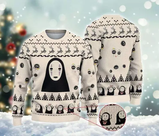Discover No Face Christmas Ugly Sweater, Anime Xmas Sweater Knitted, Holiday Gifts