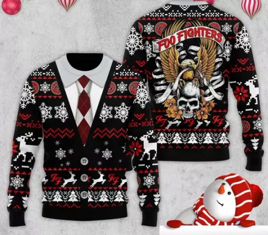 Discover FF Band Fighter Skull Snowflakes Rock Band Ugly Christmas Sweater