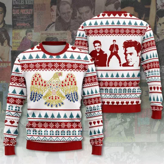 Discover BG Elvis Presley Eagle King of Rock N Roll Ugly Christmas Sweater
