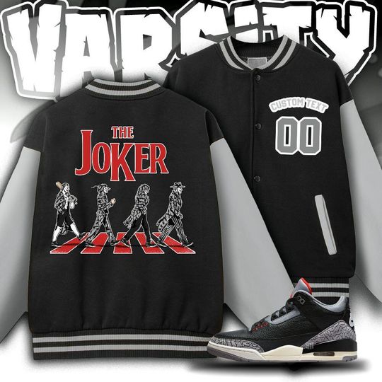 Discover Custom Joker Black Cement Unisex Varsity Jacket, The Joker Baseball Jacket