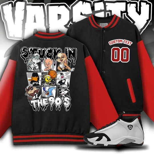 Discover Custom Black Toe Unisex Varsity Jacket, Stuck In The 90's, Varsity Jacket To Match Sneaker