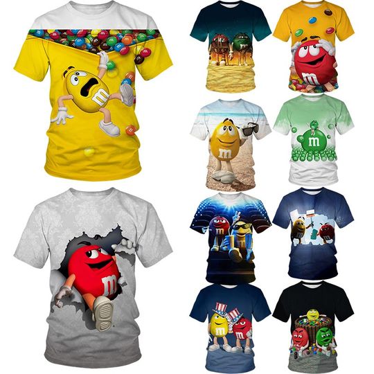 Discover Fun Cute M Chocolate Bean Cartoon Mm's Chocolate Beans 3D Printed T-shirt