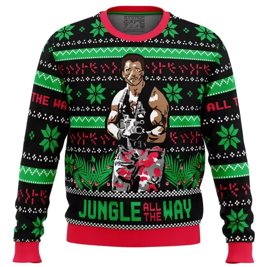 Discover Commando-Themed Ugly Christmas Sweater – Fun Festive Wear for Action Movie Fans
