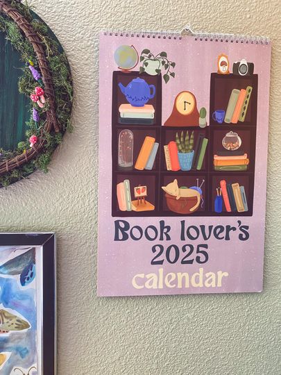 Discover Book Lovers 2025 Wall Calendar | Daily Planner | Book Tracker | Handmade Design with Bookshelves for Every Month | Ledger Size (11x16.5in)