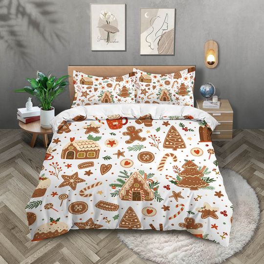 Discover Christmas Cottage Gingerbread Man Brown Print Bedding Set, Warm, Breathable
