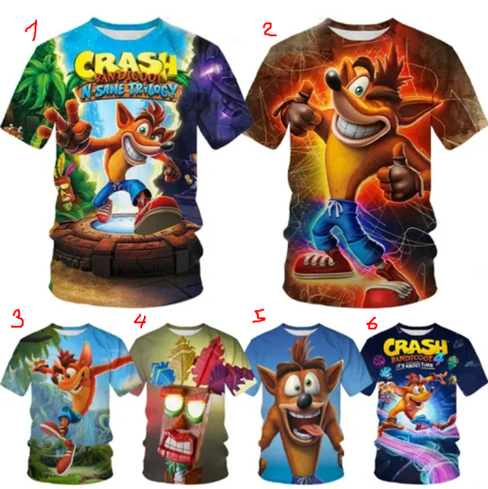 Discover Crash Bandicoot 3D Printing Children's Summer Fashion Casual Game T-shirt