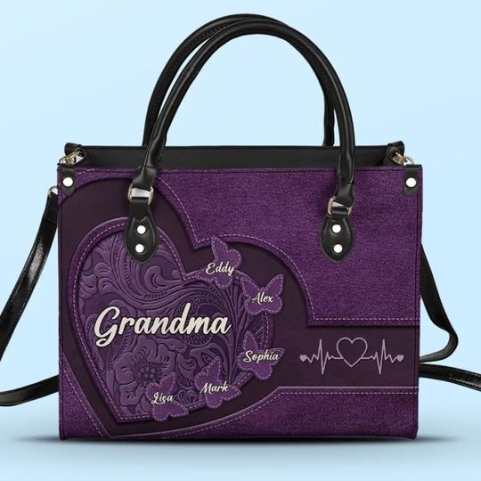 Discover Happiness Is Being A Grandma - Family Personalized Custom Leather Handbag