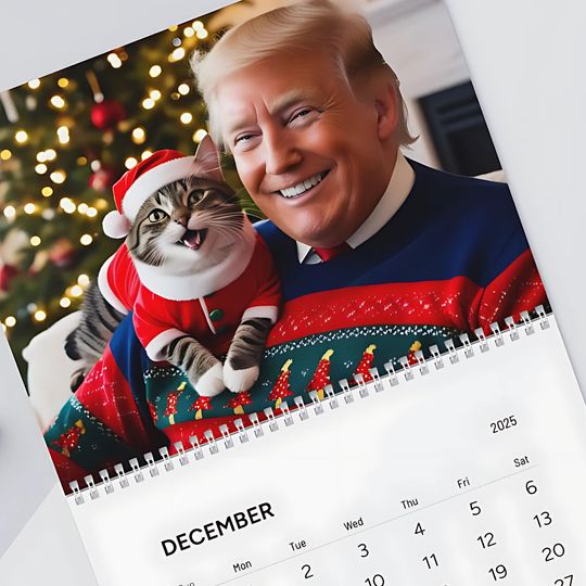 Discover 2025 Donald Trump Wall Calendar, MAGA, Cat Lover Funny Gift