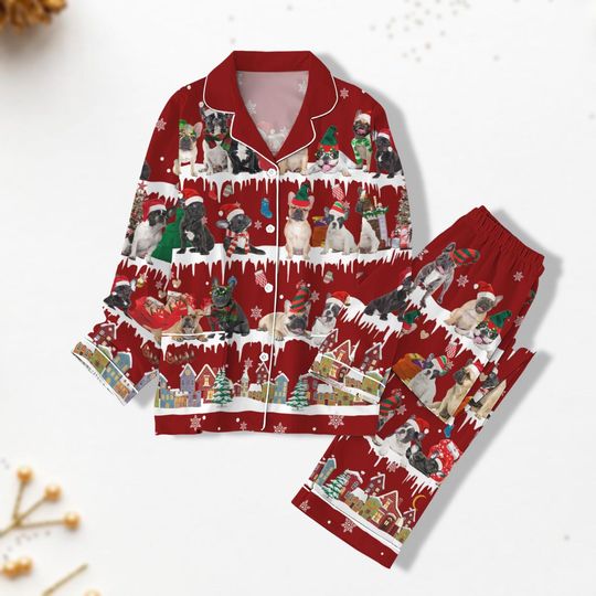 Discover Christmas French Bulldog Pajamas Shirt, Bulldog Christmas Shirt