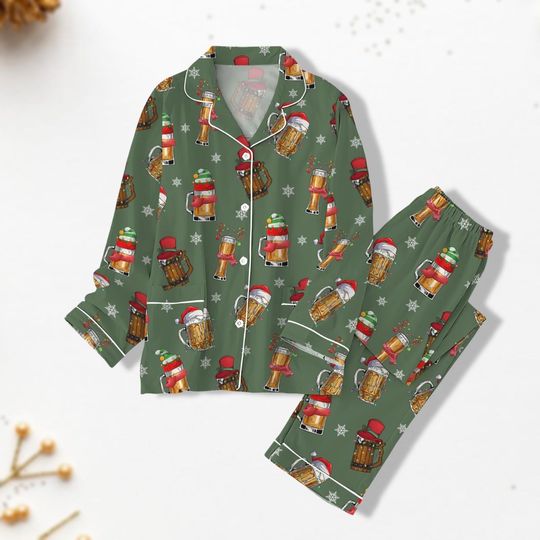 Discover Santa Beer Christmas Lights Pajamas, Merry Christmas Beers Shirt