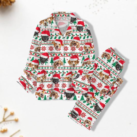 Discover Custom Dog Face Christmas Pajamas, Christmas Animals Pajamas Set