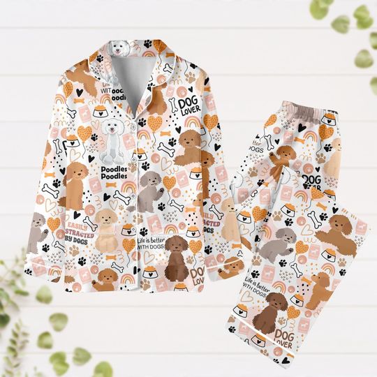 Discover Poodle Dog Pajamas Set, Poodle Kid Women Holiday Pajamas, Cute Dog Pjs