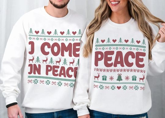 Discover I Come In Peace Christmas Sweater, Couple Matching Christmas Sweatshirt