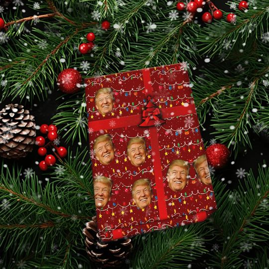 Discover Trump Face Christmas Gift Wrap Papper, Funny Trump 2024 Gift Wrap Papper