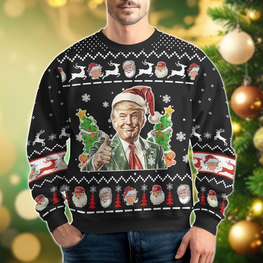 Discover Trump Christmas Ugly Sweater, Funny Trump Santa Xmas Sweater, MAGA Shirt, Republican Shirt, Election Holiday Shirt