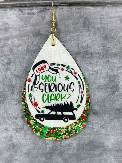 Discover Double Layer Christmas Vacation Glitter Faux Leather Earrings