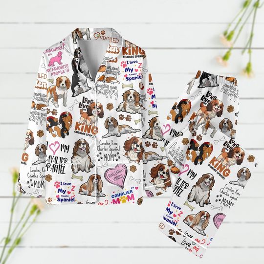 Discover Cavalier King Charles Spaniel Pajamas Set, Cute Cavalier Dog Kids Women Pajamas