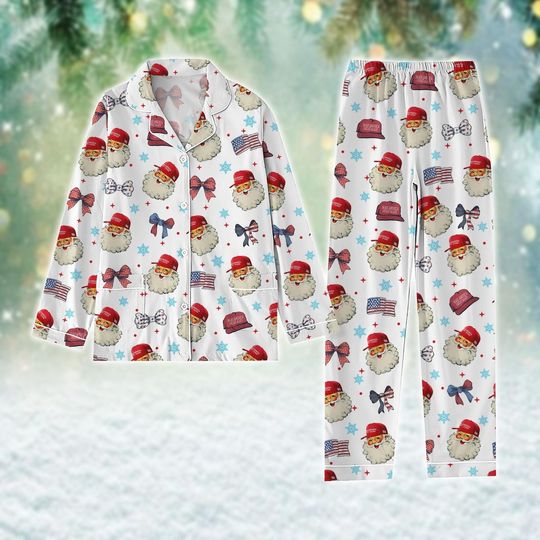 Discover Santa Make Christmas Great Again Pajamas, Trump 2024 Pajamas Set