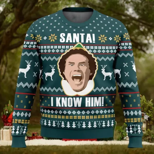Discover Santa I Know Him Elf Funny Reindeers Ugly Christmas Sweater