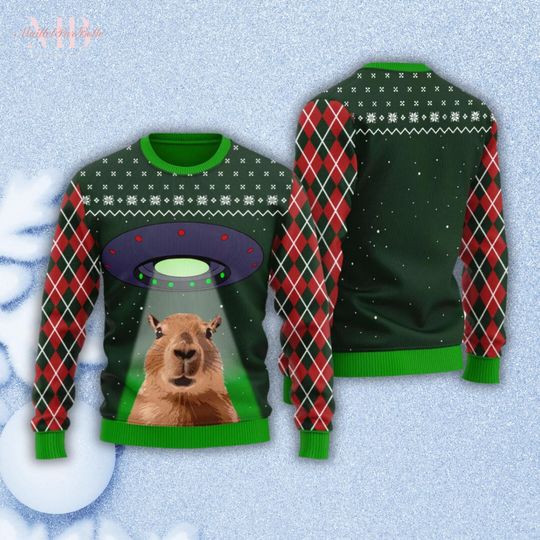 Discover Alien Capybara Ugly Sweater, Funny Capybara Christmas Sweater