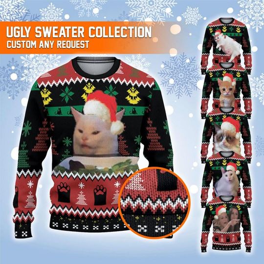 Discover Custom Funny Christmas Holiday Cat Meme Ugly Sweater Collection