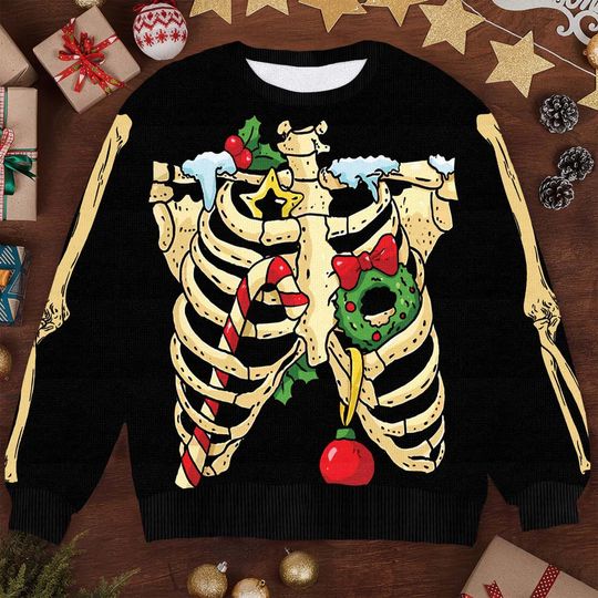 Discover Skeleton Awesome Ugly Christmas Sweater, Funny Skeleton Xmas Sweater