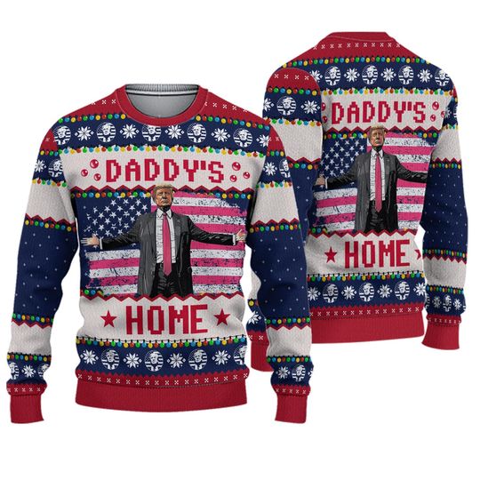 Discover Trump Daddy Home Ugly Christmas Sweater, MAGA 2024 Ugly Sweater