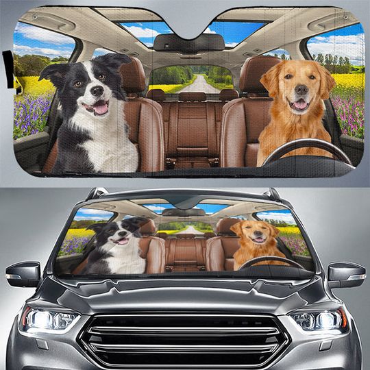Discover Custom Photo Have Fun Together - Dog & Cat Personalized Auto Windshield Sunshade