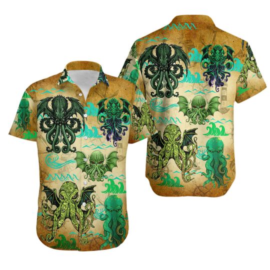 Discover Cthulhu Church Stained Glass Hawaii Shirt, Summer Beach Shirt
