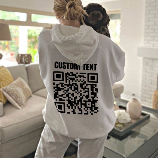 Discover Custom Text QR Code Hoodie, Customizable QR Code and Text Hoodie Sweatshirt