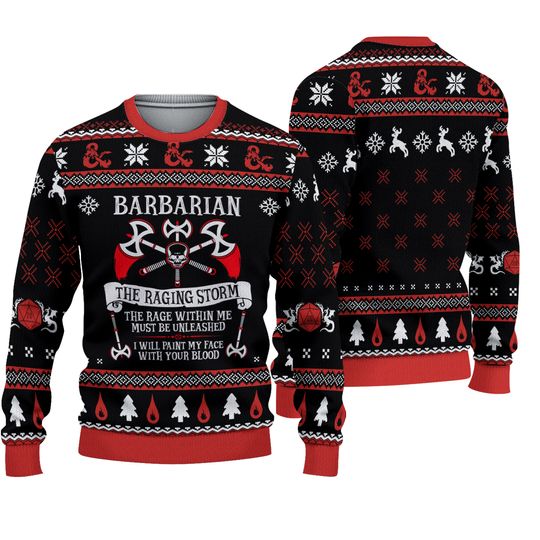 Discover DnD Barbarian Christmas Ugly Sweater, Dungeons And Dragons Sweater