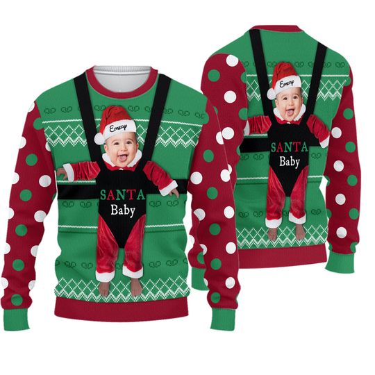 Discover Personalized Santa Baby's Face With Carrier On Christmas Ugly Sweater, Custom Face