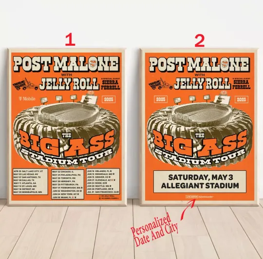 Discover Custom Post Malone and Jelly Roll US 2025 Tour Poster