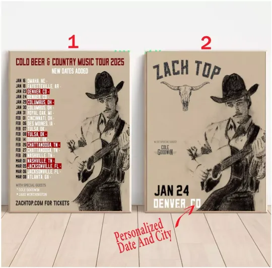 Discover Custom Zach Top Cold Beer & Country Music Tour 2025 Poster