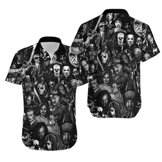 Discover Classic Horror Movie Characters Halloween Print Unisex Buttoned Hawaiian Shirts