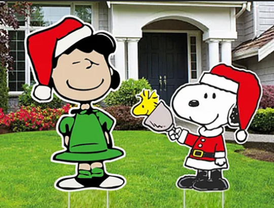 Discover Christmas Lucy yard sign, Snoopy, show logo yard sign