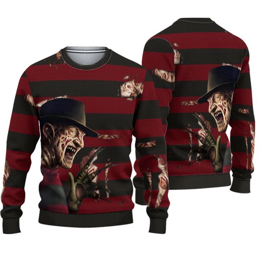 Discover Freddy Krueger Halloween Sweater, Horror Character Ugly Sweater, Spookky Movie Holiday Sweater