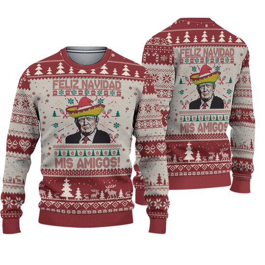 Discover Funny Donald Trump Ugly Christmas Sweater - Feliz Navidad Mis Amigos Holiday