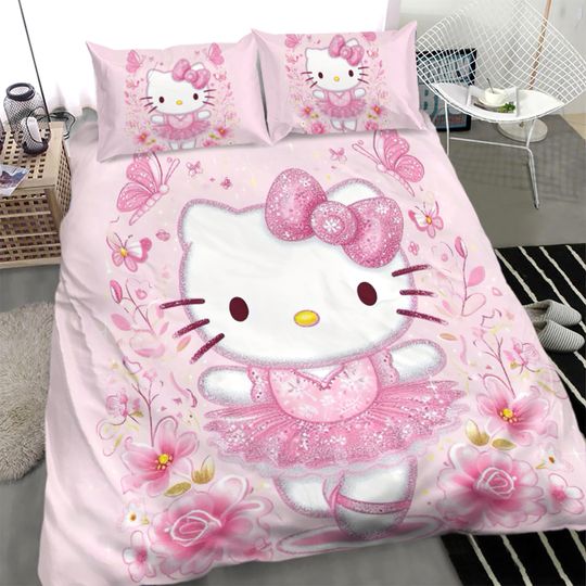 Discover Kawaii Hello Kitey Printed Bedding Set Cartoon Microfiber Bed Set Pillowcase
