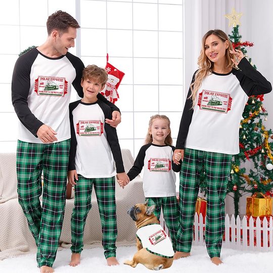 Discover Train Ticket To The North Pole Matching Family Polar Express Pajamas Green Pajamas Set